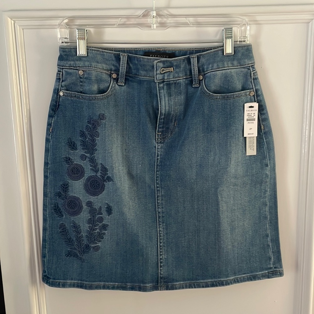 Talbots, Embroidered Jean Skirt
